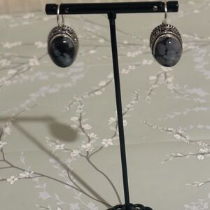 Snowflake Obsidian sterling silver earrings